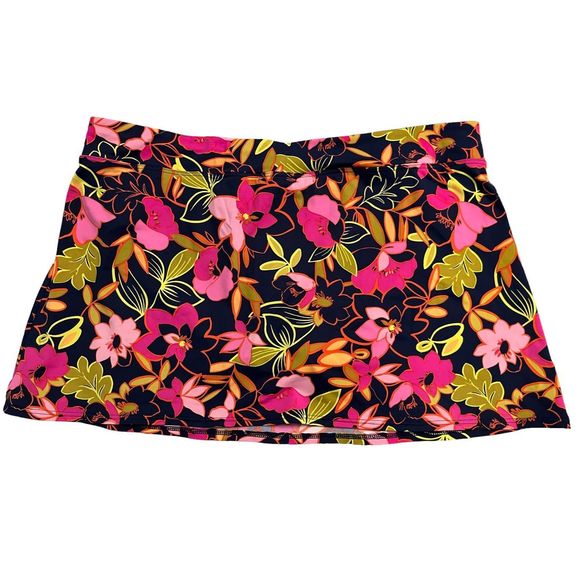 Lands’ End Plus Size 16 navy,pink, yellow floral skort bathing suit bottom/top. - Picture 2 of 8